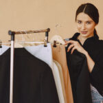 woman studio with many clothes 1